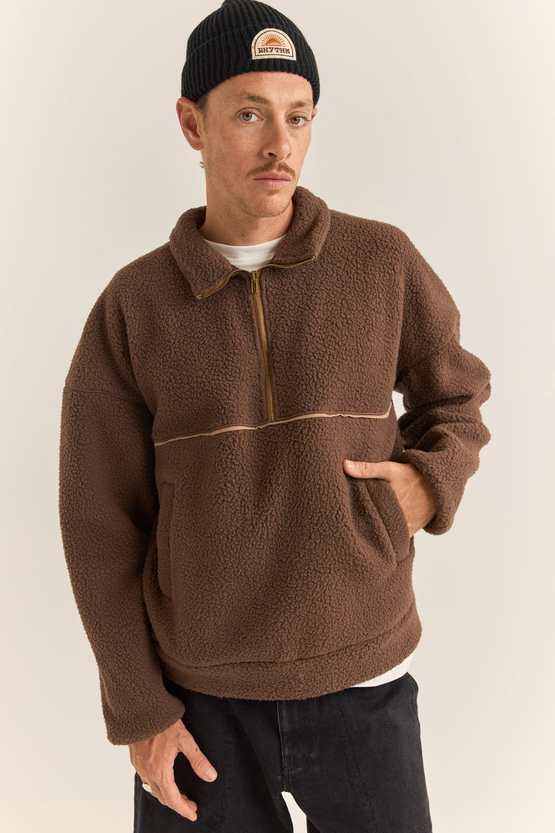 Contrast Quarter Zip Pullover Chocolate