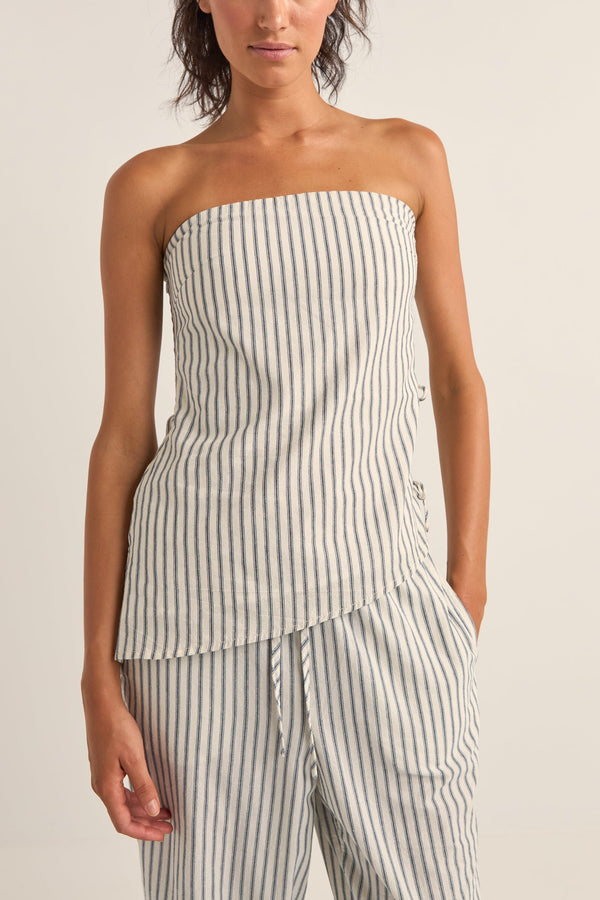 Frankie Strapless Top Navy Stripe