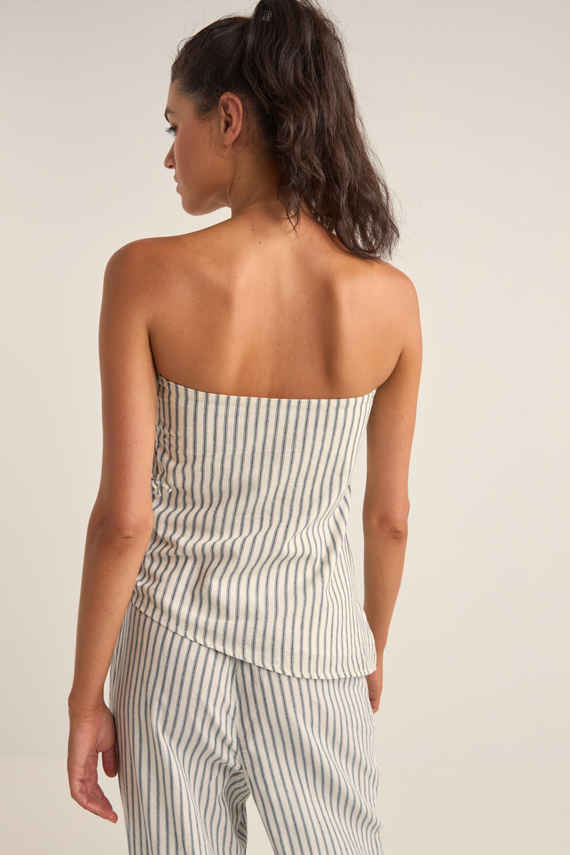 Frankie Strapless Top Navy Stripe