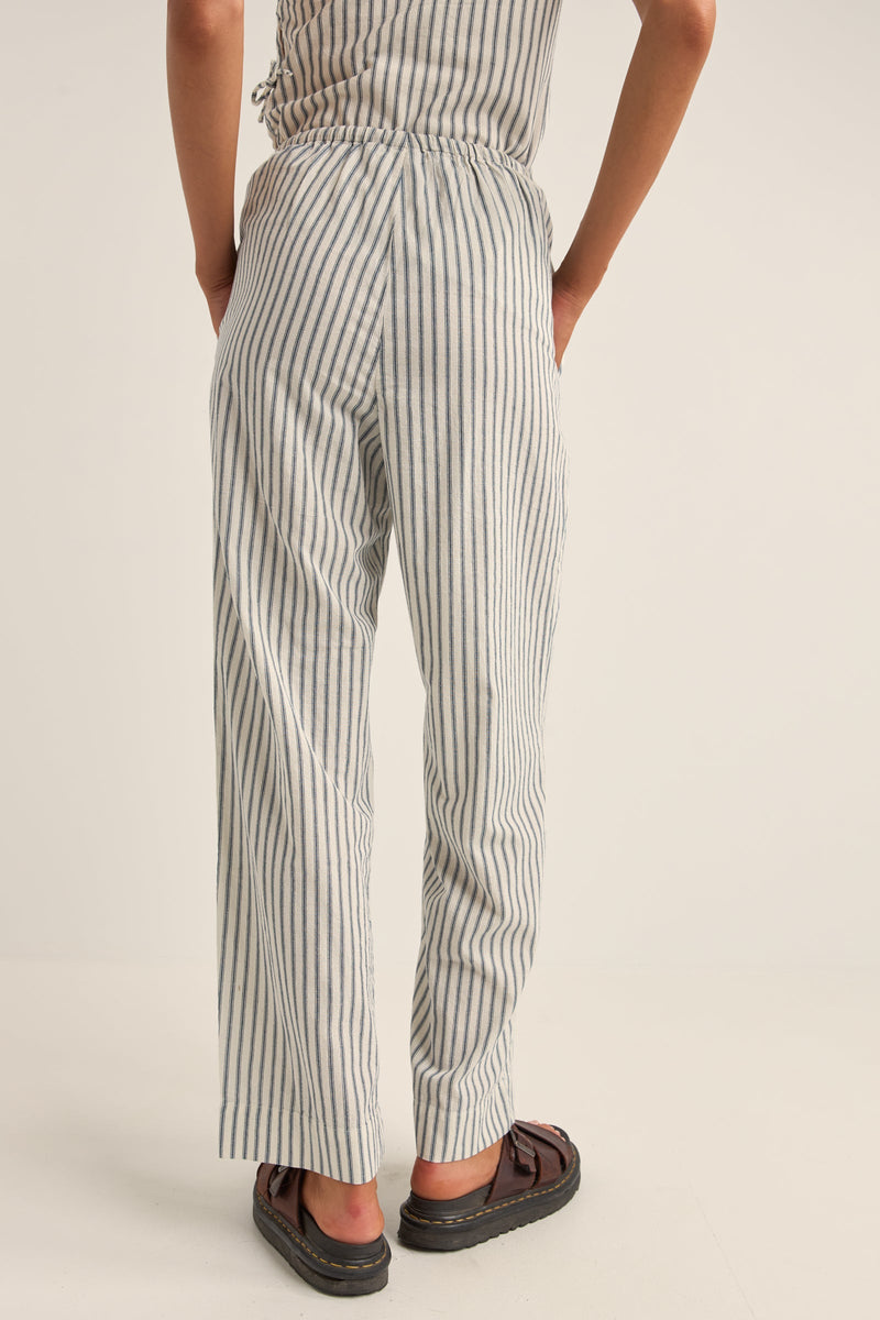 Frankie Elastic Pant Navy Stripe