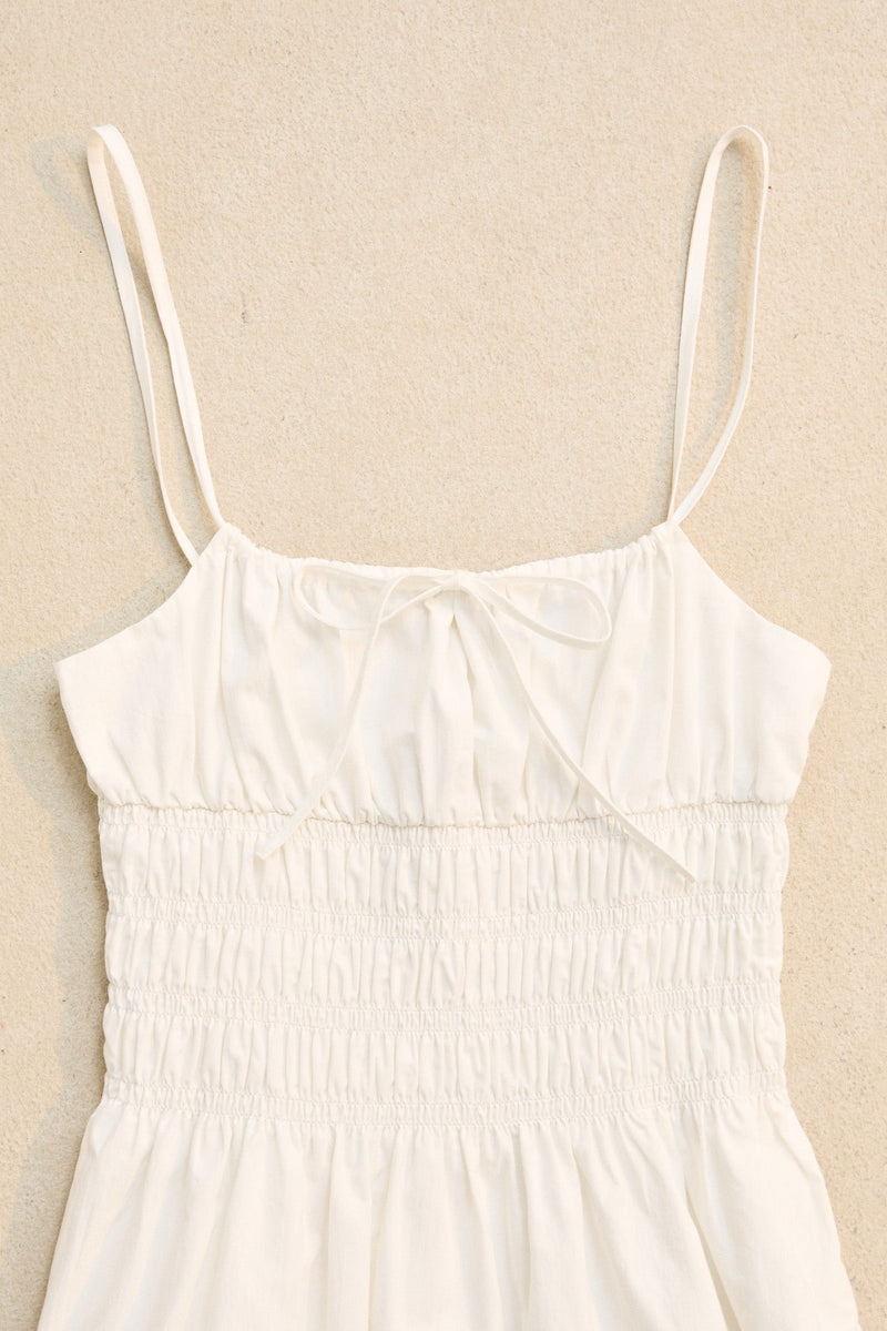 Broderie Lace Gathered Midi Dress White