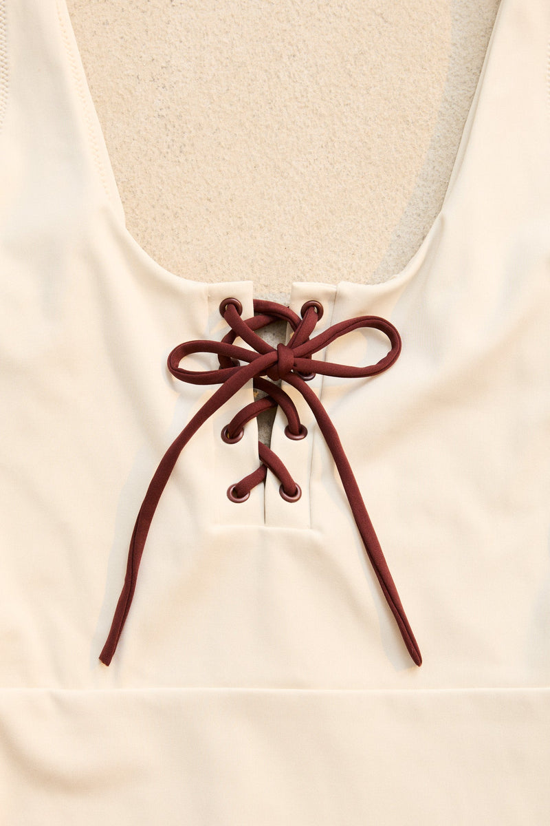 Contrast Surf Short Lace Up One Piece Cream