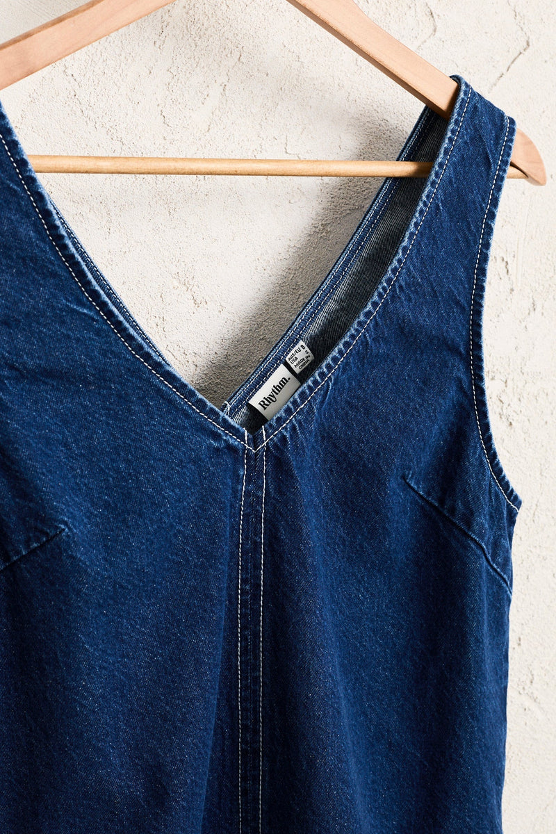 Cece Contrast Stitch Mini Dress Dark Denim