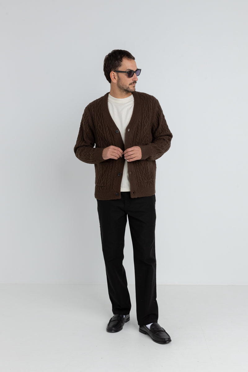 Mohair Cable Knit Cardigan Brown