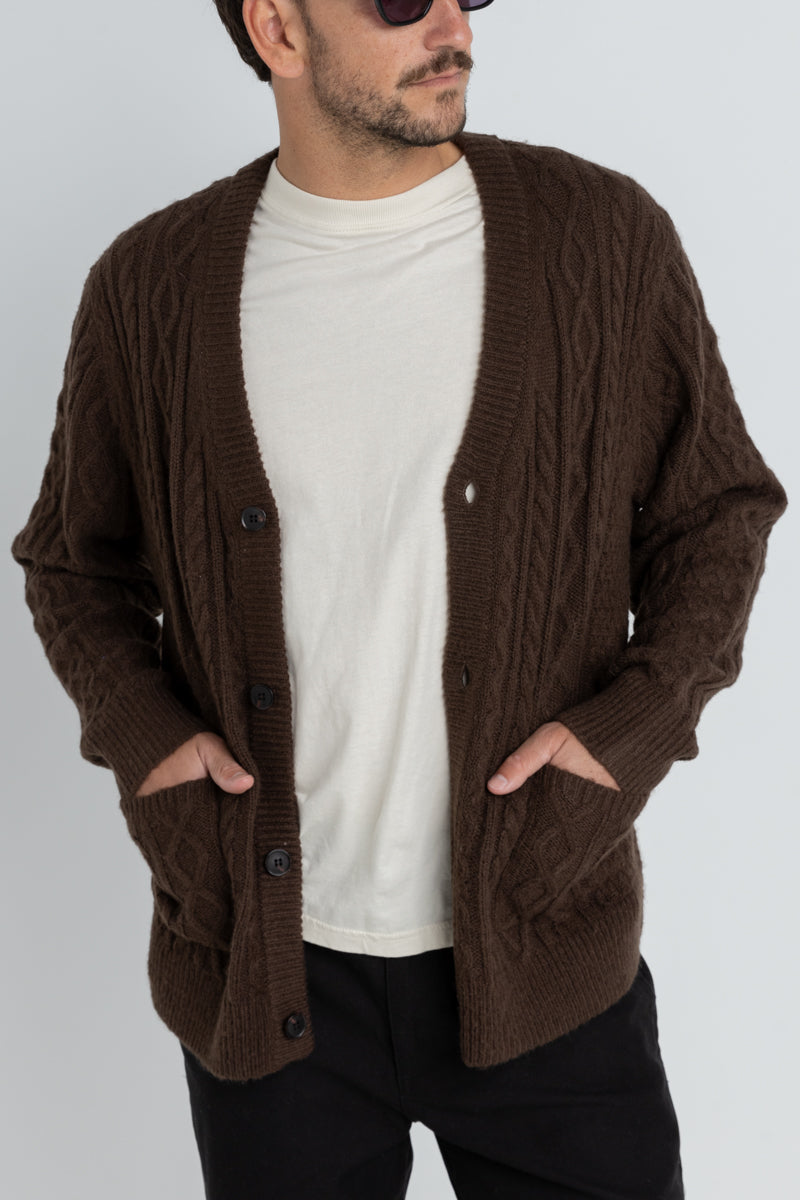 Mohair Cable Knit Cardigan Brown