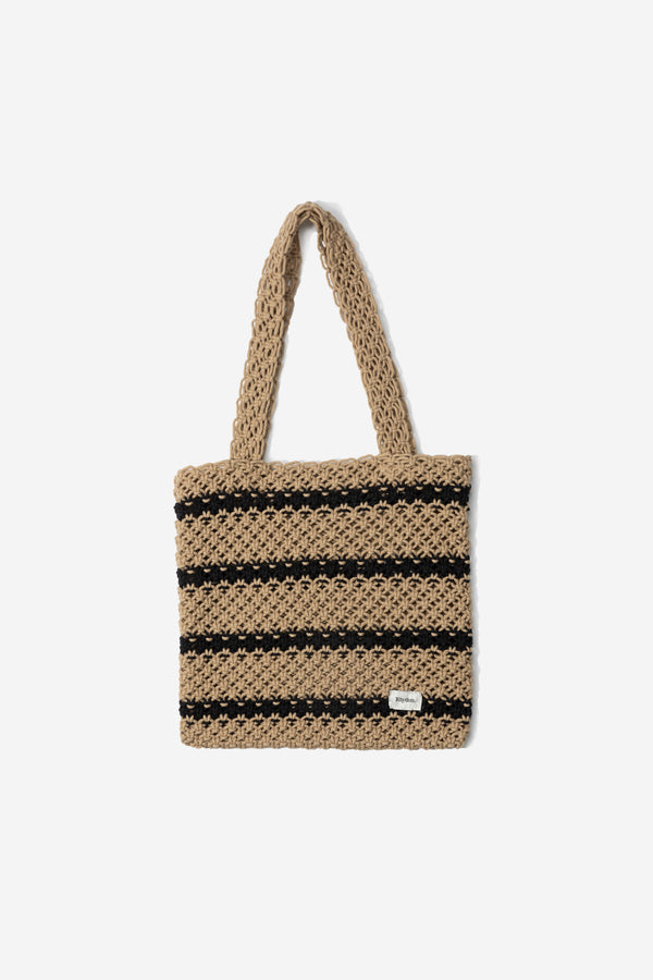 Sol Stripe Crochet Tote Bag Black