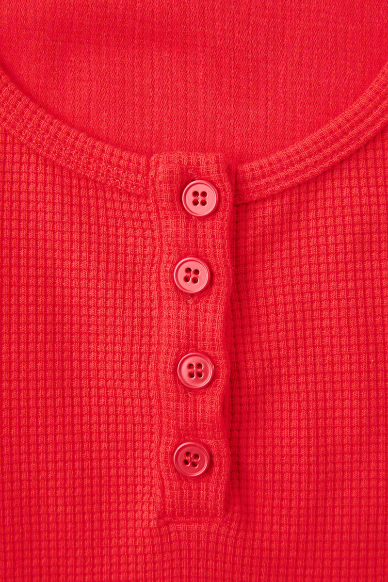 Waffle Henley Tank Cherry