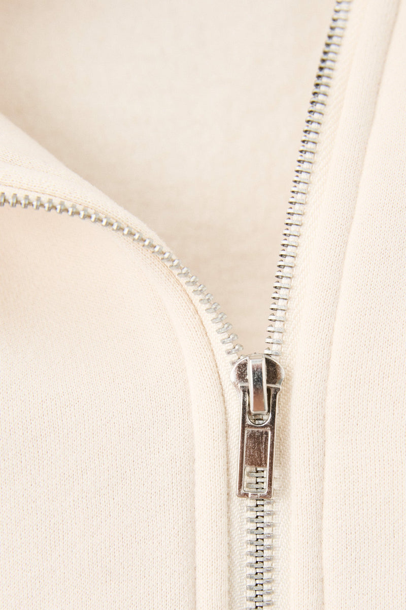 Contrast Fleece Full Zip Hoodie Stone