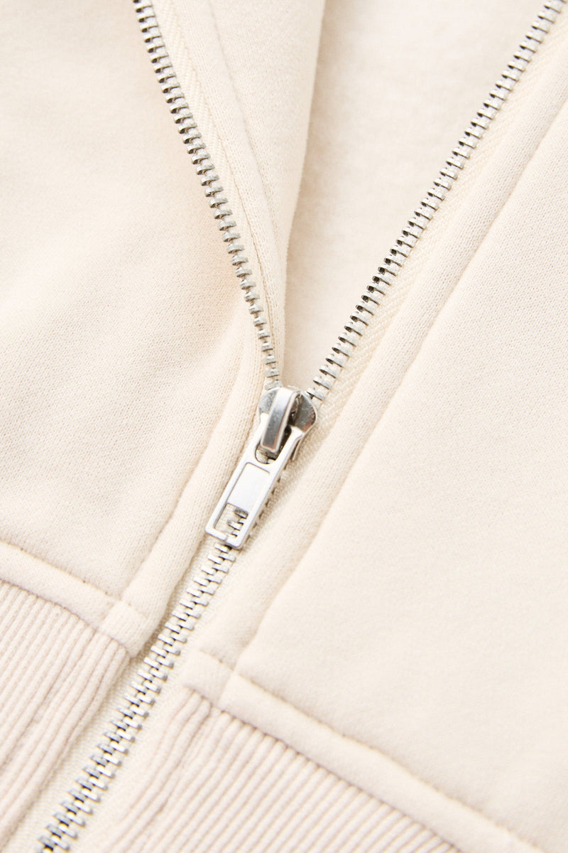Contrast Fleece Full Zip Hoodie Stone