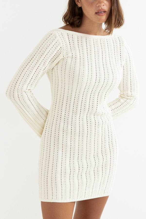 Charlize Long Sleeve Knit Mini Dress Cream