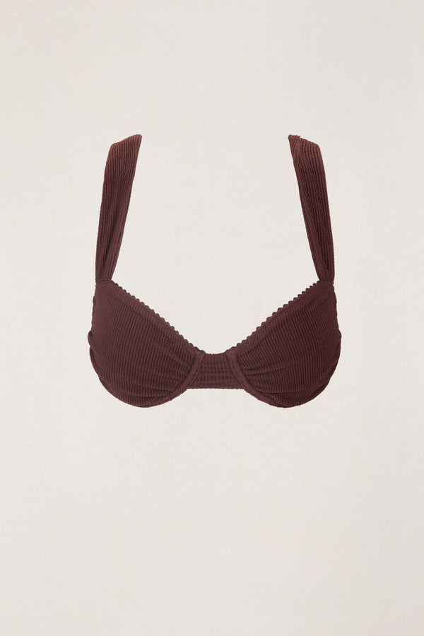 Essential Rib Scallop Soft Strap Balconette Top Cafe