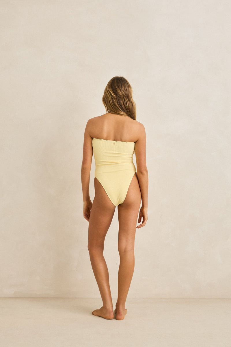 Essential Rib Scallop Strapless One Piece Butter