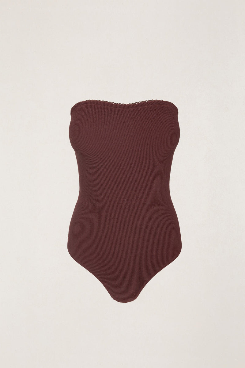 Essential Rib Scallop Strapless One Piece Cafe