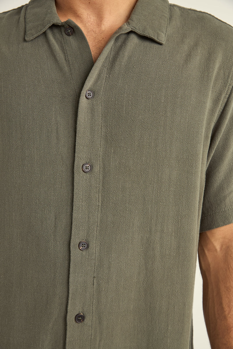 Textured Linen Ss Shirt Olive