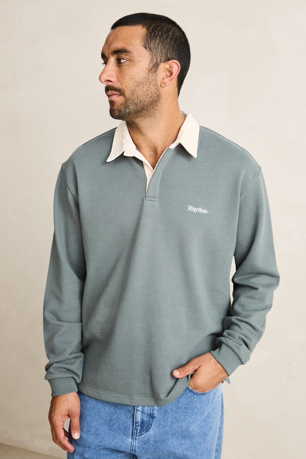Vintage Rugby Ls Polo Silver Pine