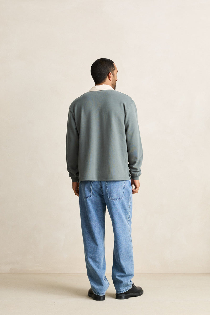 Vintage Rugby Ls Polo Silver Pine