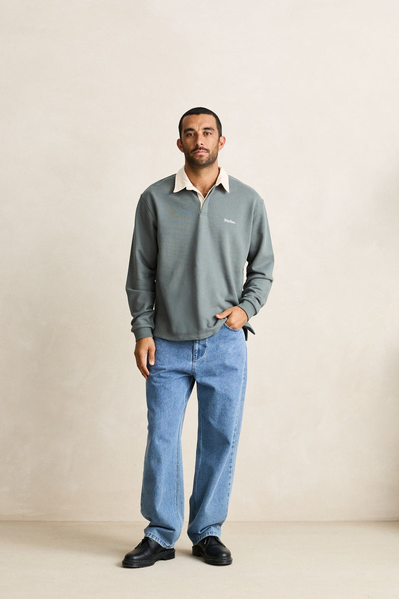 Vintage Rugby Ls Polo Silver Pine