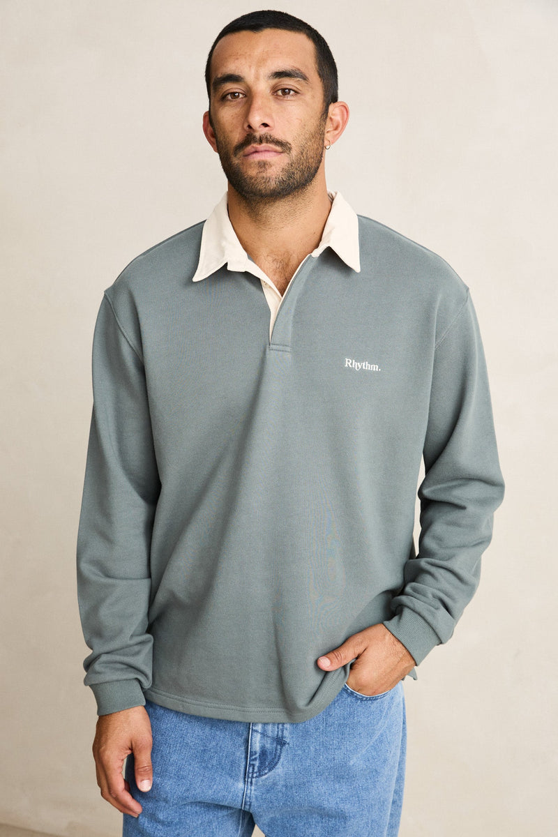 Vintage Rugby Ls Polo Silver Pine