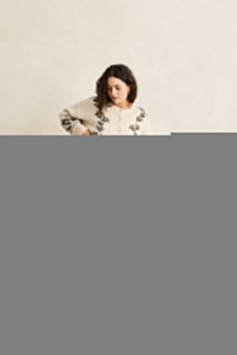Antique Floral Crop Cardigan Natural