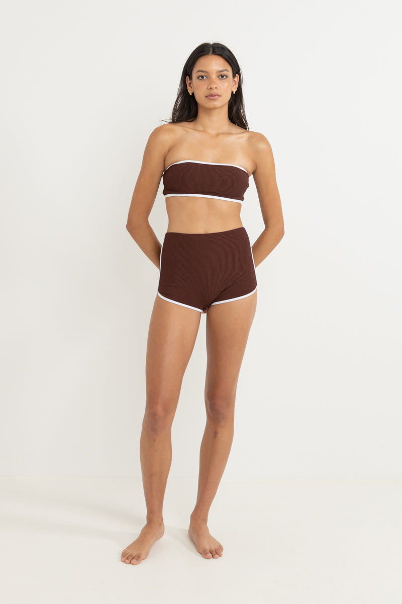 Essential Rib Contrast Bandeau Top Cafe