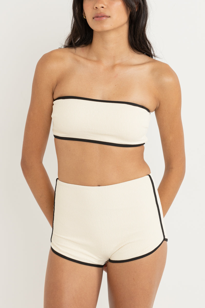 Essential Rib Contrast Bandeau Top Creme