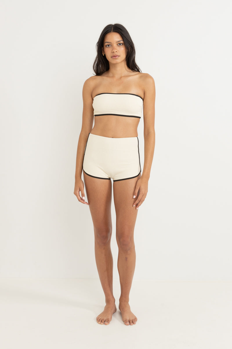 Essential Rib Contrast Bandeau Top Creme