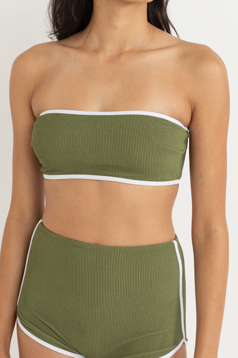 Essential Rib Contrast Bandeau Top Olive