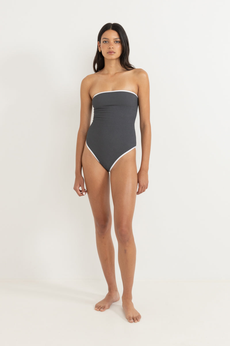 Essential Rib Contrast One Piece Graphite