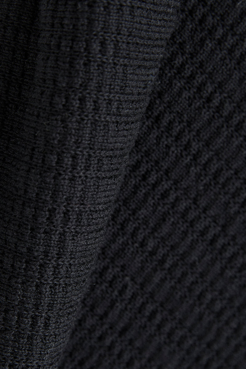 Textured Knit Johnny Polo Black