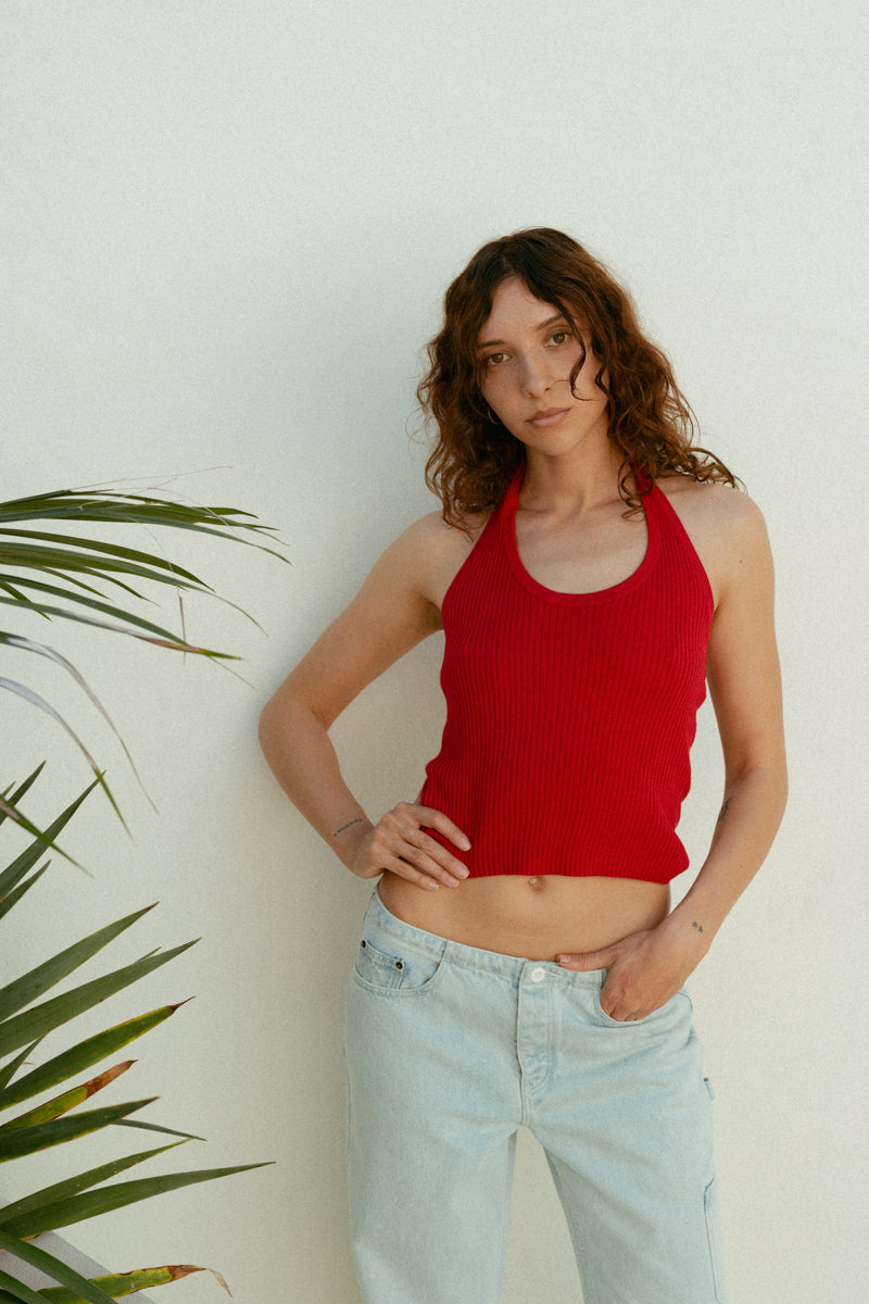 Rumi Knit Halter Top Red