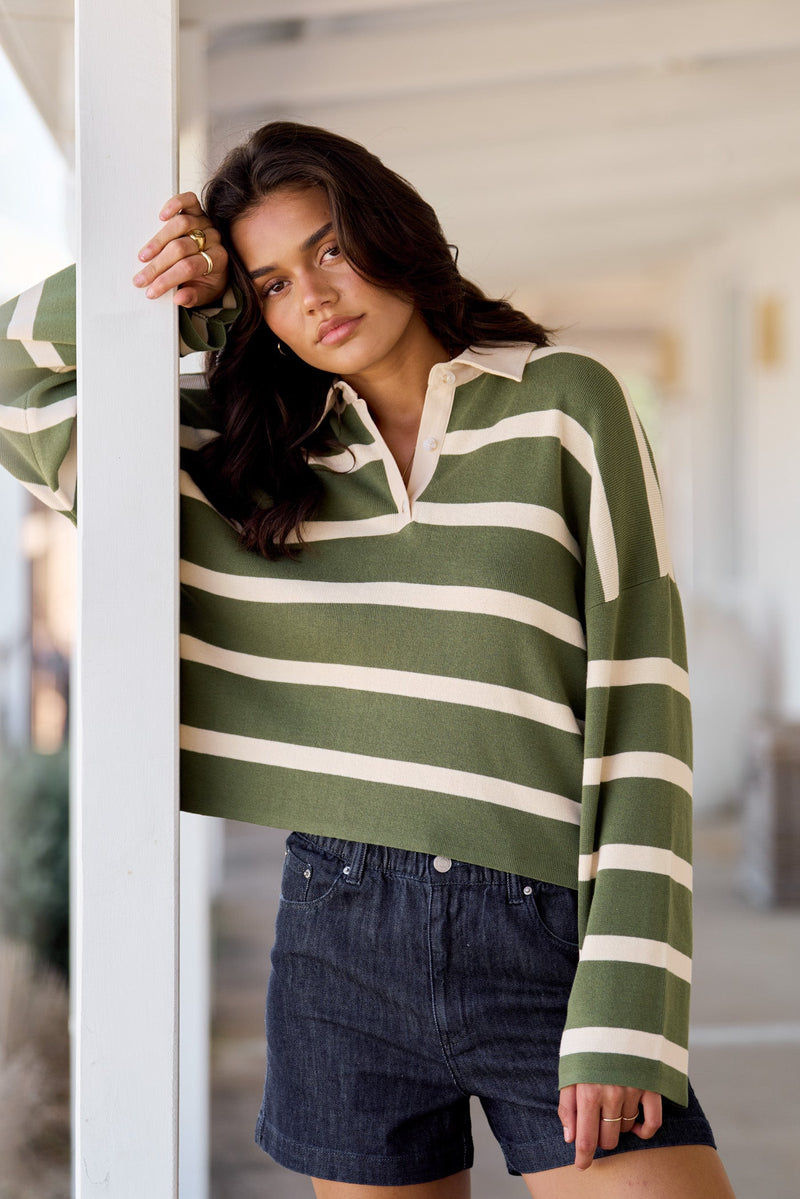 Rugby Polo Knit Sweater Olive