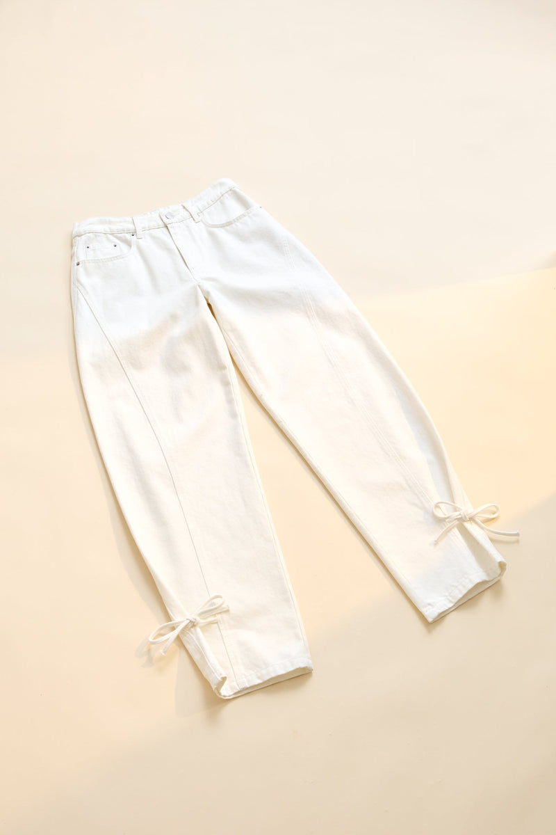 Low Rise Tie Side Jean White