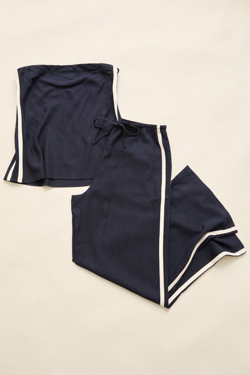 Contrast Linen Strapless Top Ocean