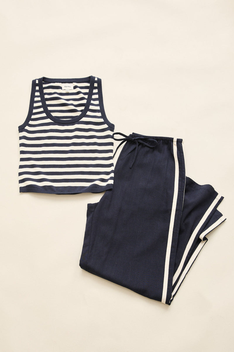 Contrast Linen Track Pant Ocean
