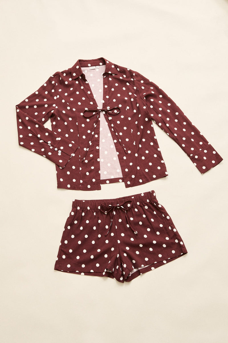 Polka Dot Tie Front Shirt  Cafe