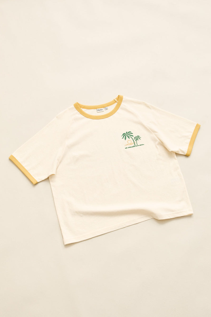 Sunset Palm Ringer Tee Cornsilk