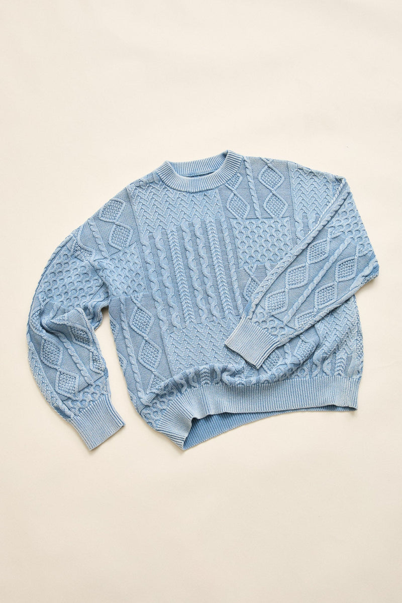 Patchwork Salt Wash Sweater Washed Blue