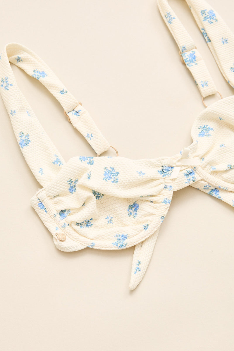 Dahlia Floral Underwire Balconette Top  Sky