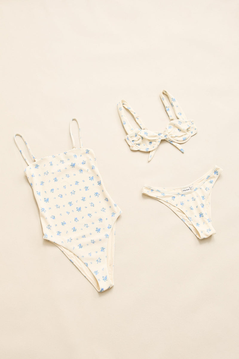 Dahlia Floral Scrunched Side One Piece Sky