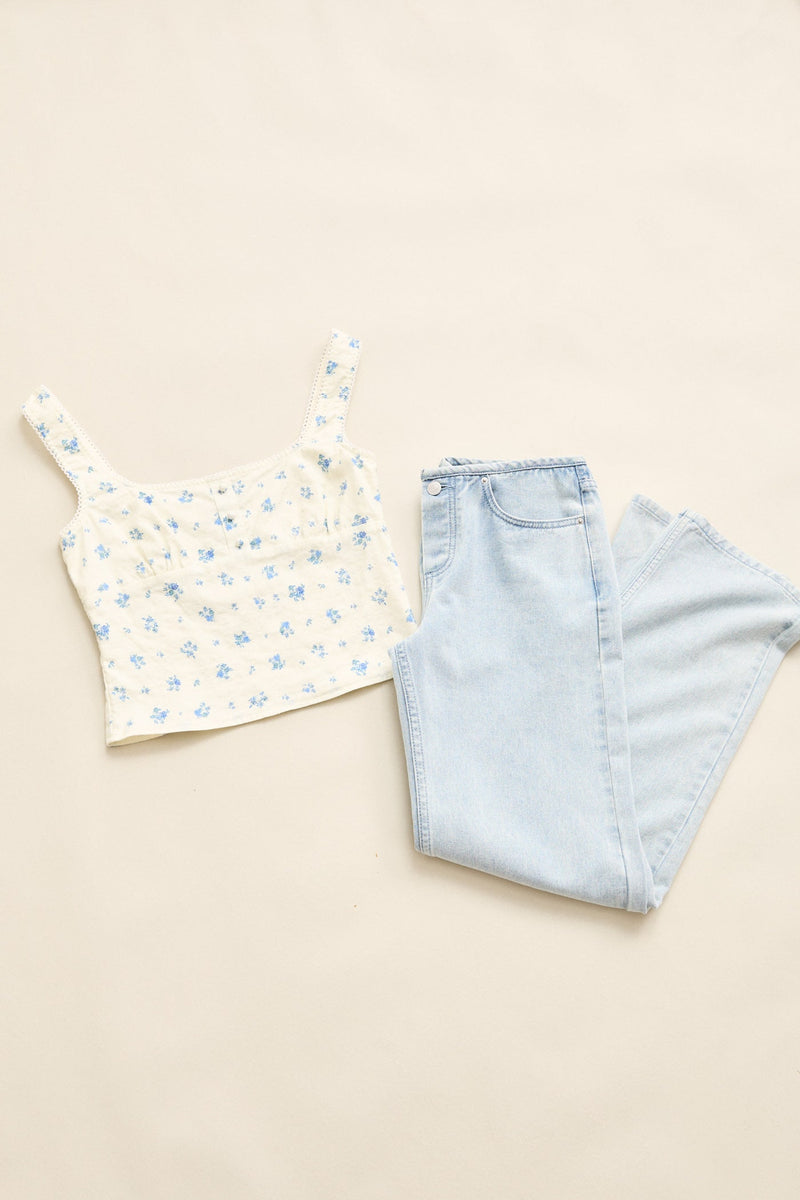 Dahlia Button Down Top  Sky