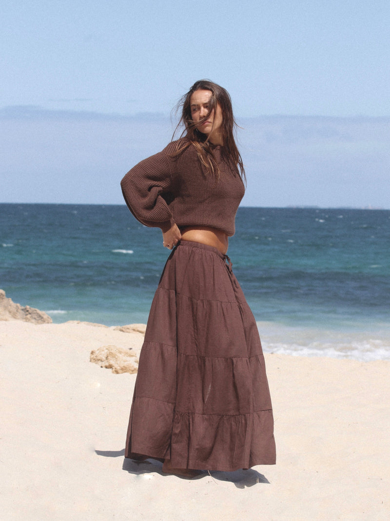 Classic Tiered Maxi Skirt Chocolate