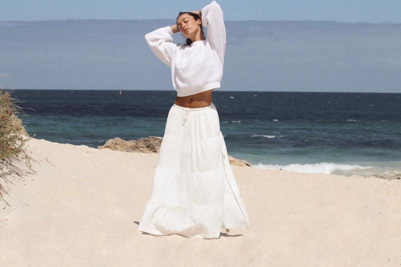 Classic Tiered Maxi Skirt White