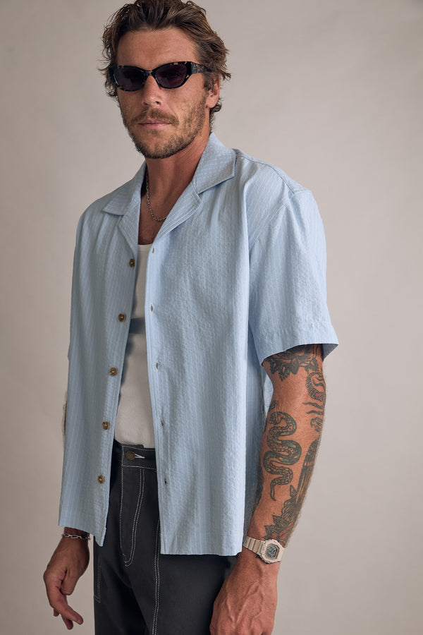 Relaxed Stripe Ss Shirt Blue