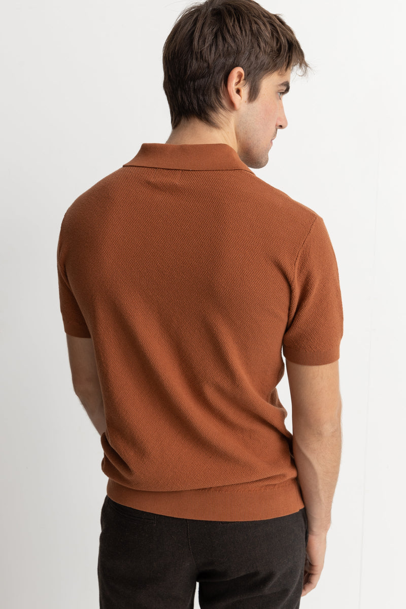 Textured Knit Ss Polo Clay