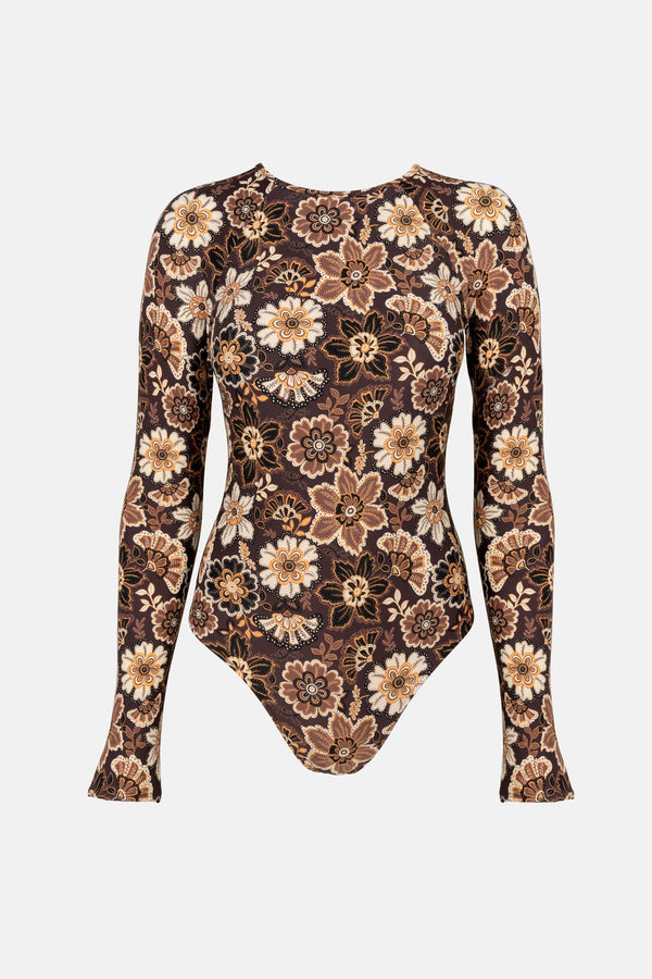 Cantabria Floral Long Sleeve One Piece Brown