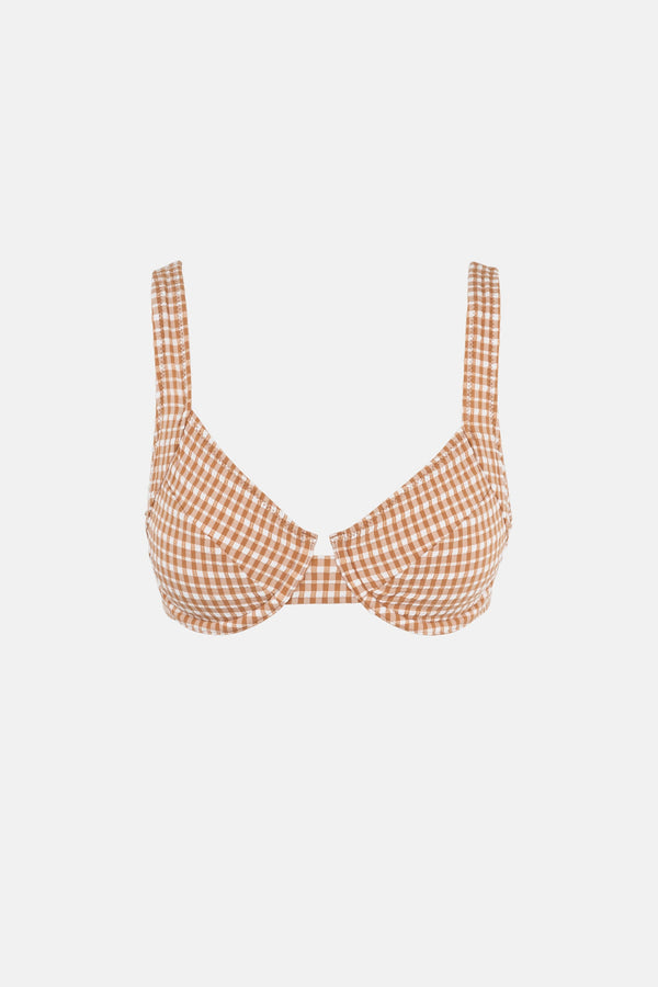 Lola Check Panelled Underwire Top Clay