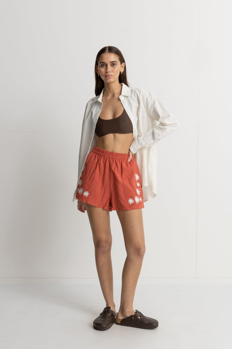 Flora Embroidered Shorts Coral