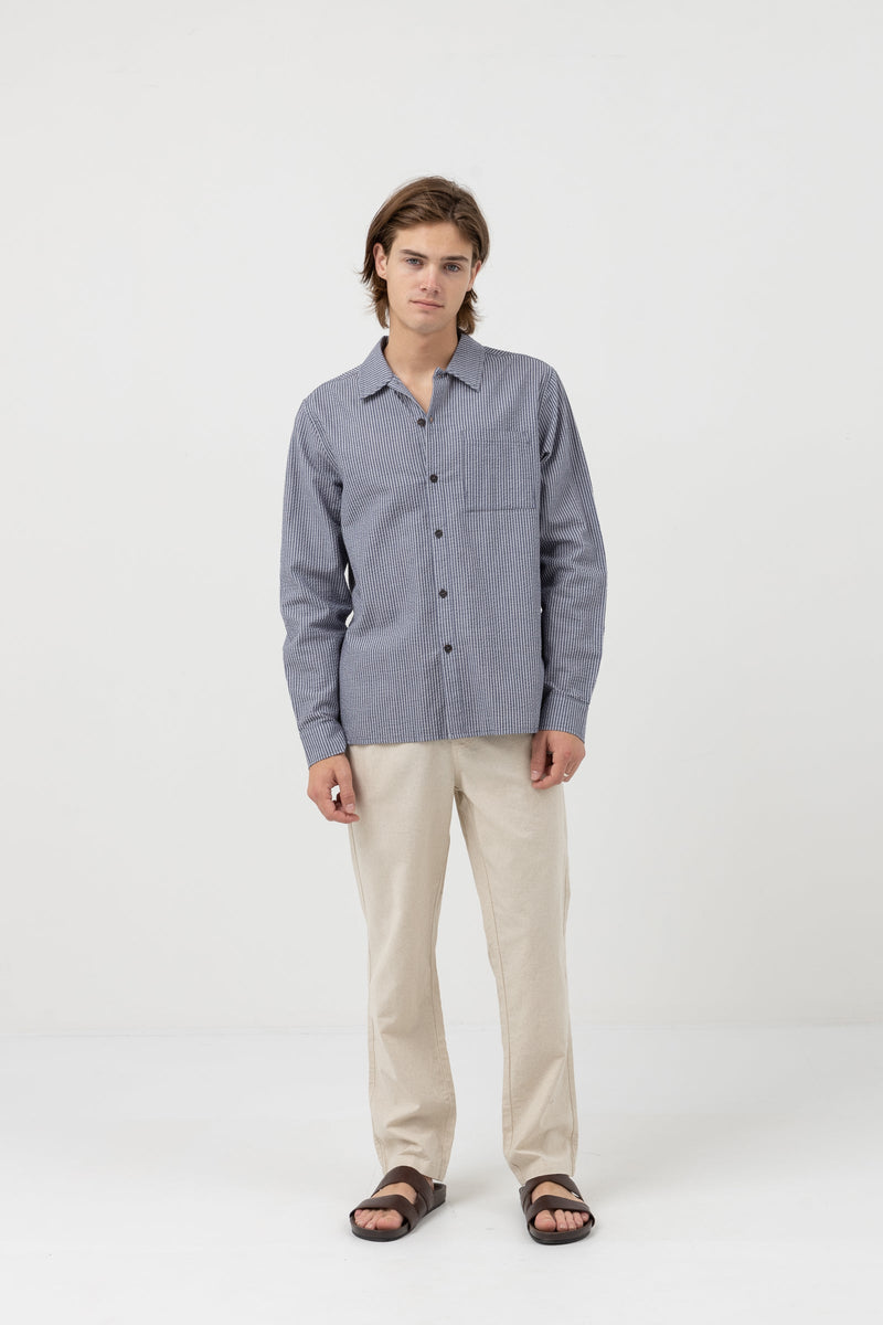 Striped Seersucker Ls Shirt Indigo
