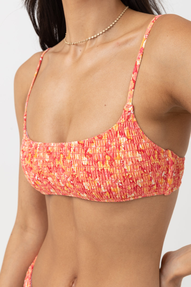 Zadie Floral Smocked Crop Top Chilli