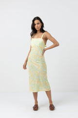 Magnolia Floral Bias Midi Dress Fern
